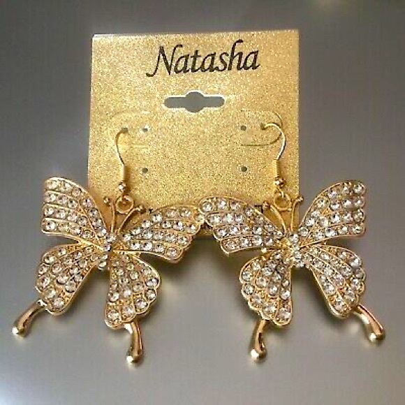 NWT! NATASHA Gold BUTTERFLY EARRINGS - Picture 1 of 5